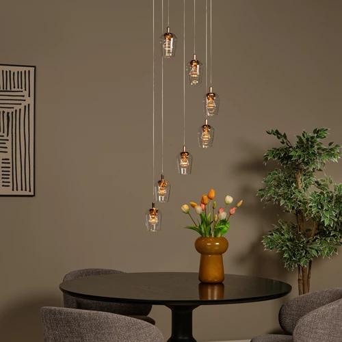 Lucide BERLIANE - Lámpara colgante - Ø 39 cm - LED Regul. - 7x4W 2700K - Con módulo LED reemplazable - Transparente | Essential - ambiente 1